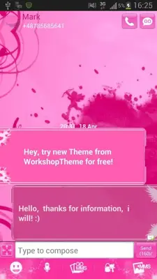 SMS Pro Theme Pink Heart android App screenshot 2